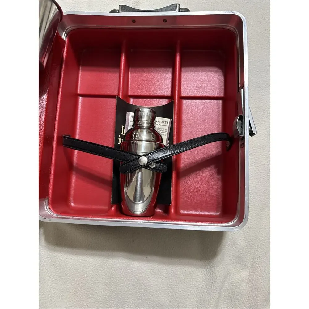 Vintage 10 Pc Platt Travel Cocktail Bar Liquor Case Portable - Aluminum Glasses